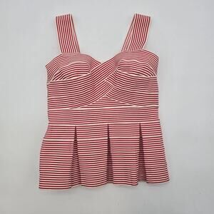 HD in Paris Tank Top Womens Small Red White Striped Bandage Cabana Peplum
